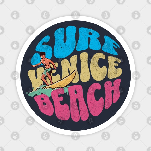 Surf Venice Beach California Vintage Surfboard Surfing Magnet by TGKelly